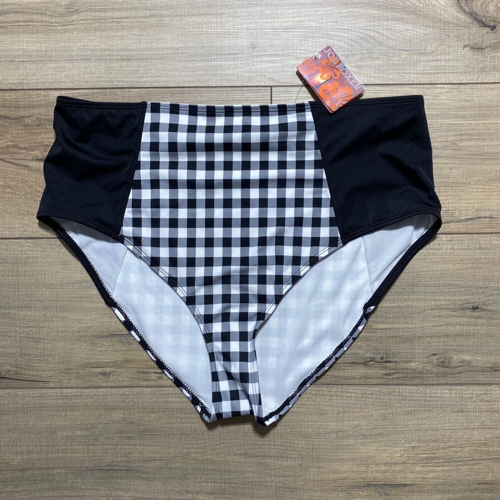 Joe Boxer Juniors Gingham Plaid High‎ Waist Bikini Bottom Size 1X Juniors Plus
